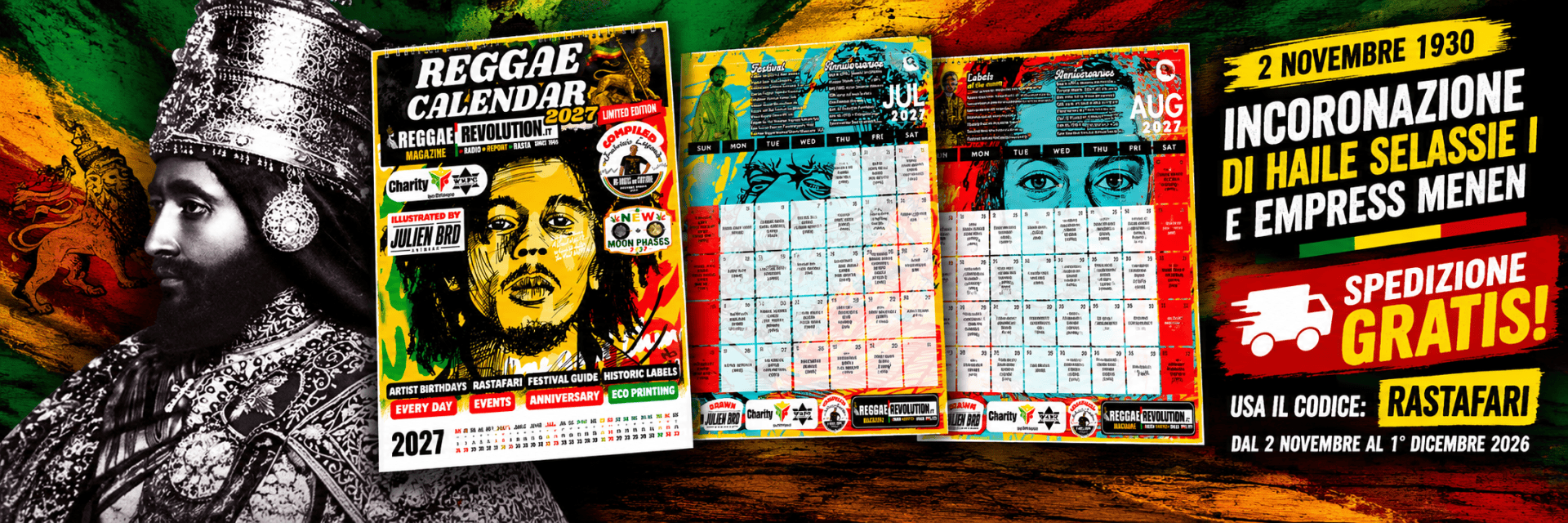 Reggae Calendar 2027 - Speciale incoronazione Rastafari, spedizione gratis con codice RASTAFARI